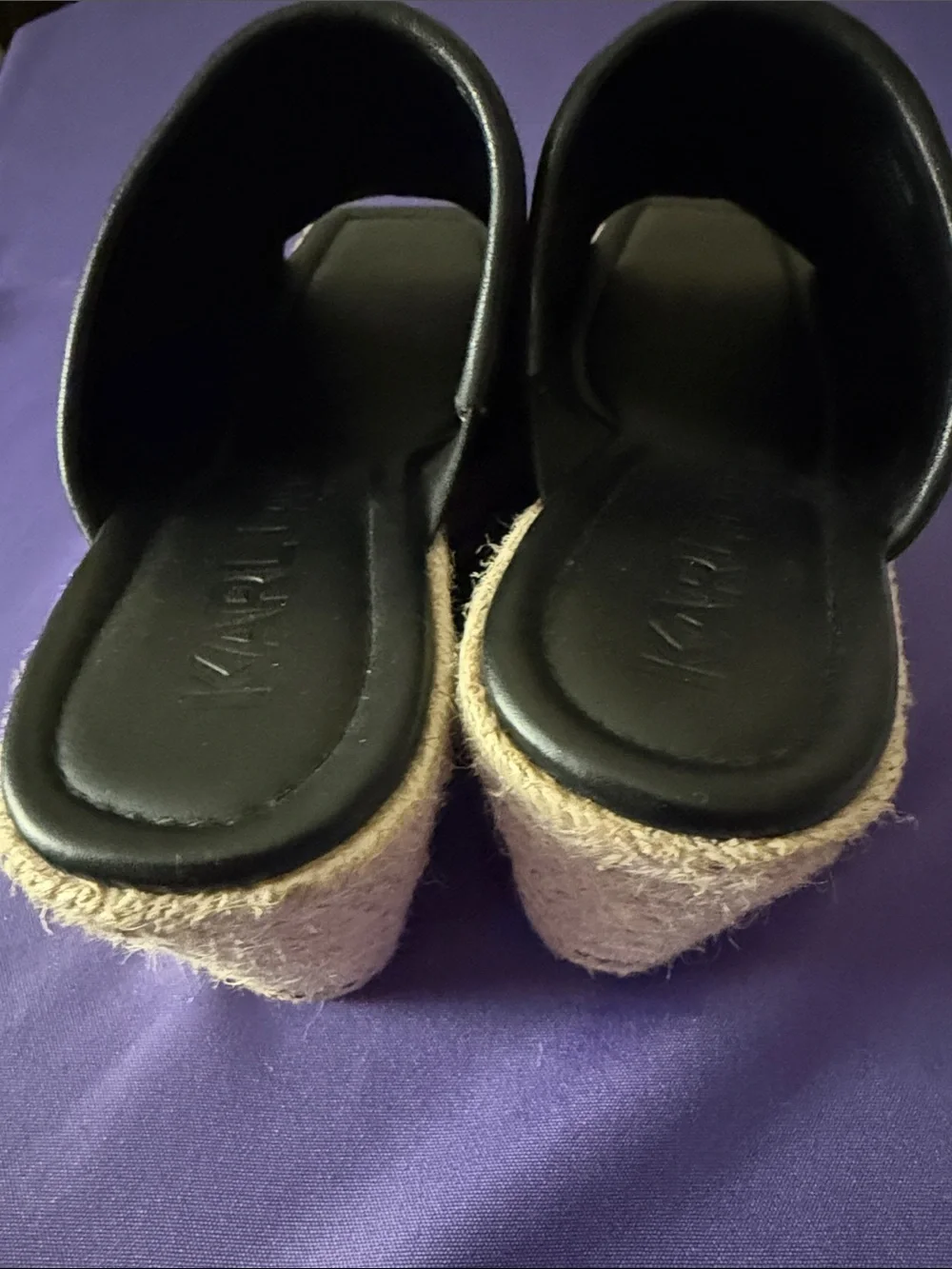 Karl Lagerfeld Paris Carissa Wedge Sandals  Black multi color Rhinestones Sz 8.5